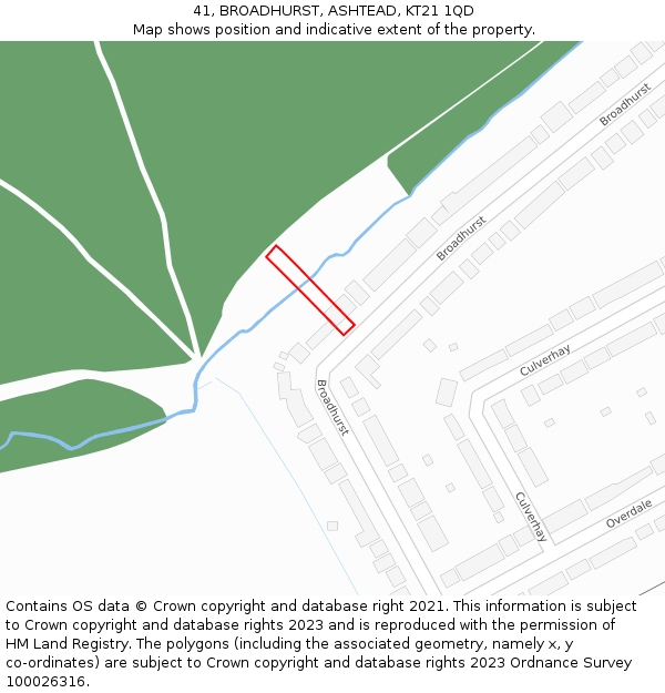 41, BROADHURST, ASHTEAD, KT21 1QD: Location map and indicative extent of plot