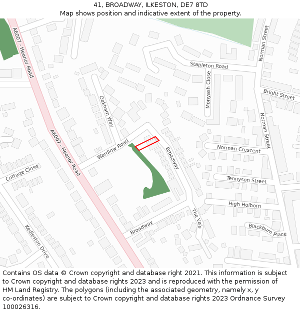 41, BROADWAY, ILKESTON, DE7 8TD: Location map and indicative extent of plot