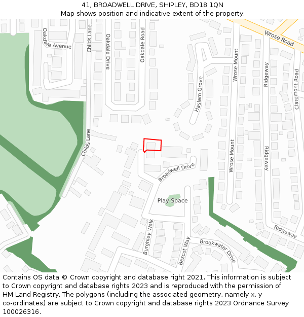 41, BROADWELL DRIVE, SHIPLEY, BD18 1QN: Location map and indicative extent of plot