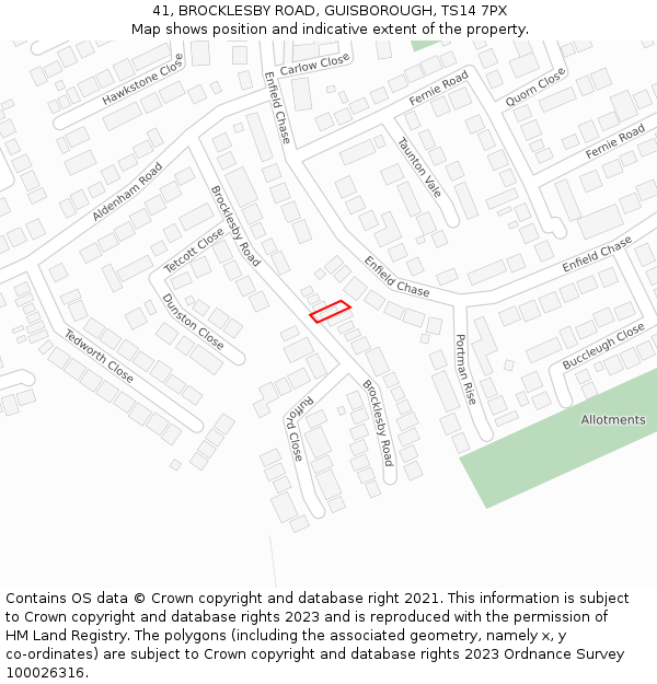 41, BROCKLESBY ROAD, GUISBOROUGH, TS14 7PX: Location map and indicative extent of plot