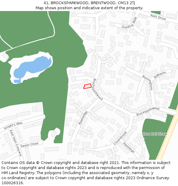 41, BROCKSPARKWOOD, BRENTWOOD, CM13 2TJ: Location map and indicative extent of plot