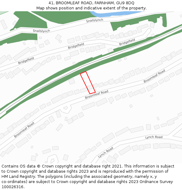 41, BROOMLEAF ROAD, FARNHAM, GU9 8DQ: Location map and indicative extent of plot