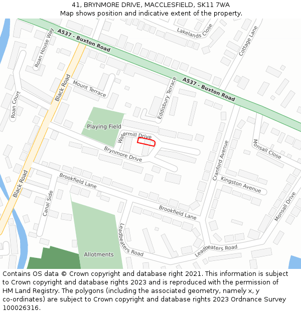 41, BRYNMORE DRIVE, MACCLESFIELD, SK11 7WA: Location map and indicative extent of plot