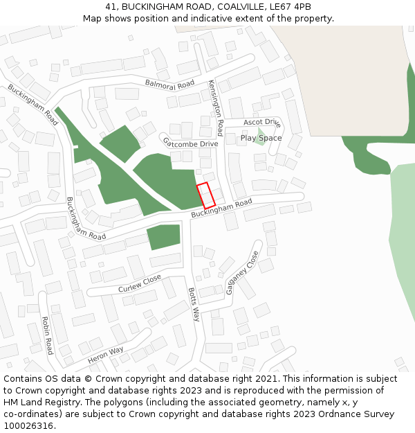 41, BUCKINGHAM ROAD, COALVILLE, LE67 4PB: Location map and indicative extent of plot