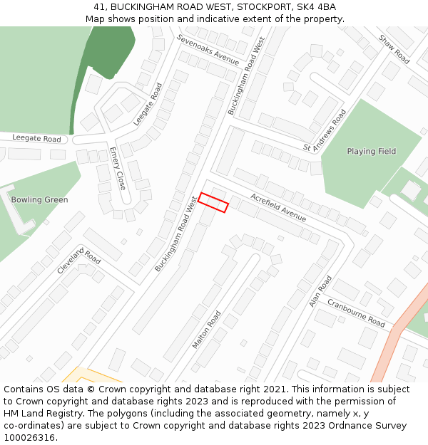 41, BUCKINGHAM ROAD WEST, STOCKPORT, SK4 4BA: Location map and indicative extent of plot