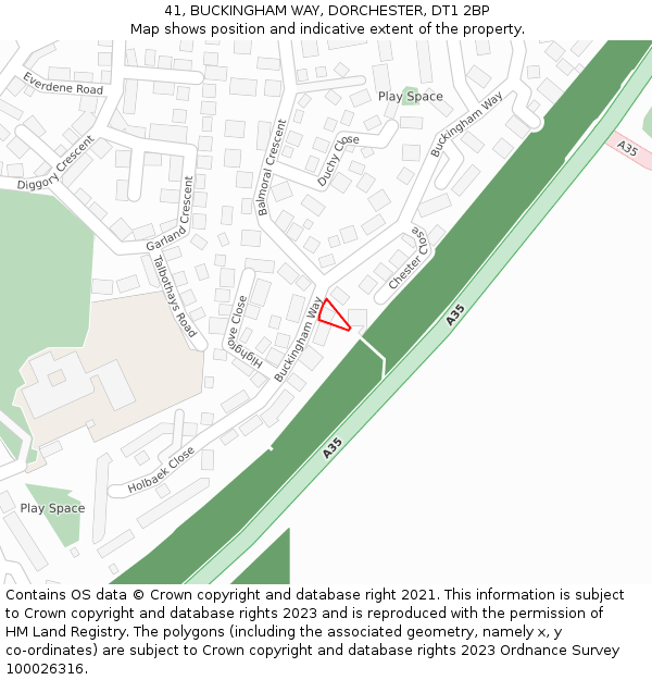 41, BUCKINGHAM WAY, DORCHESTER, DT1 2BP: Location map and indicative extent of plot