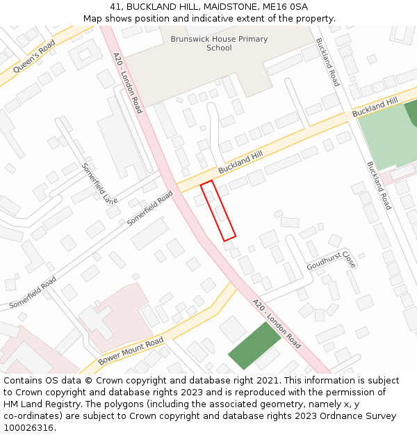 41, BUCKLAND HILL, MAIDSTONE, ME16 0SA: Location map and indicative extent of plot