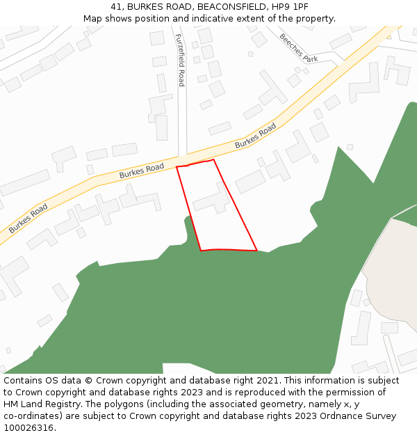 41, BURKES ROAD, BEACONSFIELD, HP9 1PF: Location map and indicative extent of plot