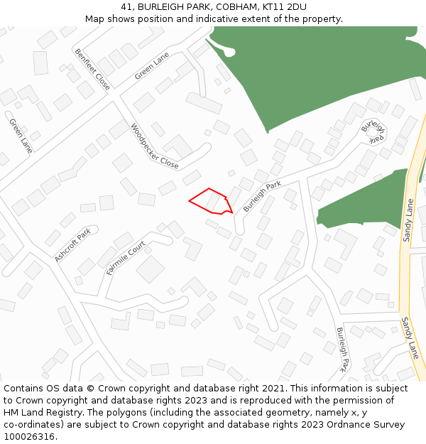 41, BURLEIGH PARK, COBHAM, KT11 2DU: Location map and indicative extent of plot