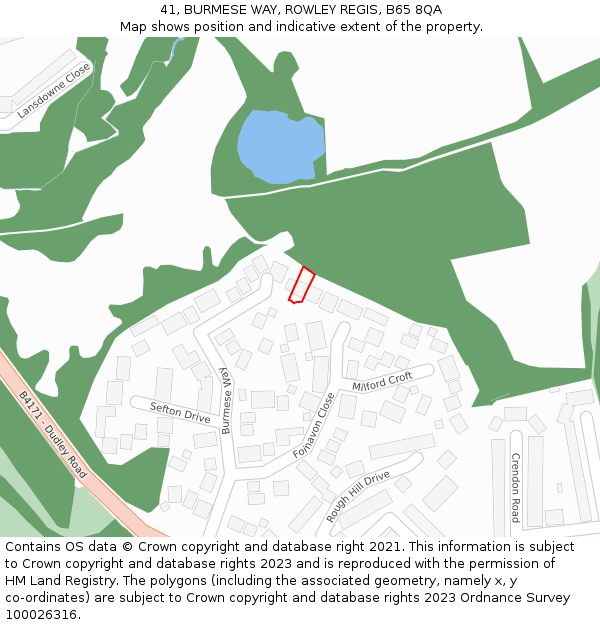 41, BURMESE WAY, ROWLEY REGIS, B65 8QA: Location map and indicative extent of plot