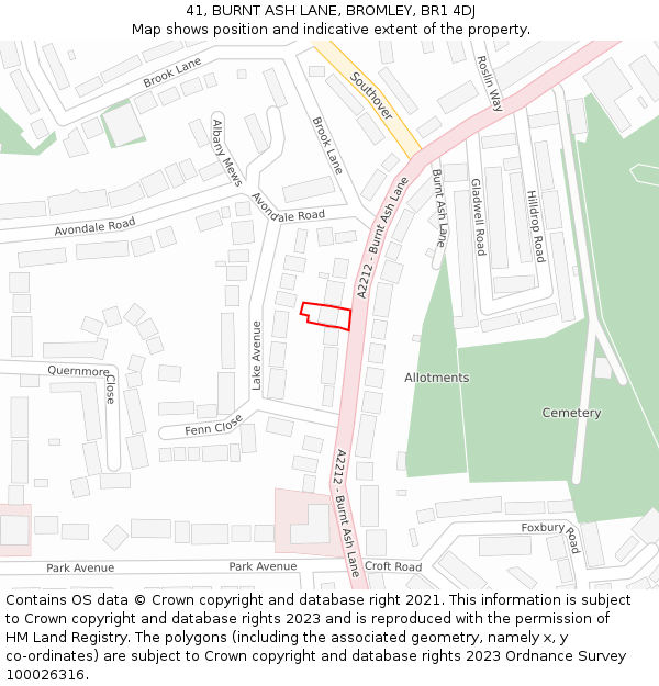 41, BURNT ASH LANE, BROMLEY, BR1 4DJ: Location map and indicative extent of plot
