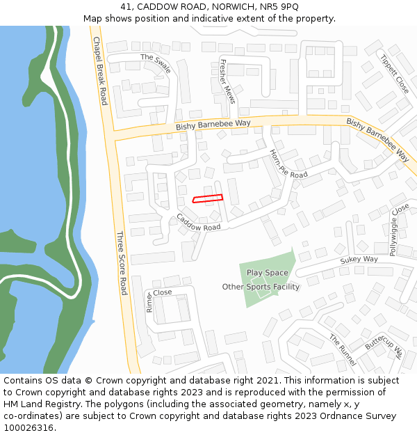 41, CADDOW ROAD, NORWICH, NR5 9PQ: Location map and indicative extent of plot