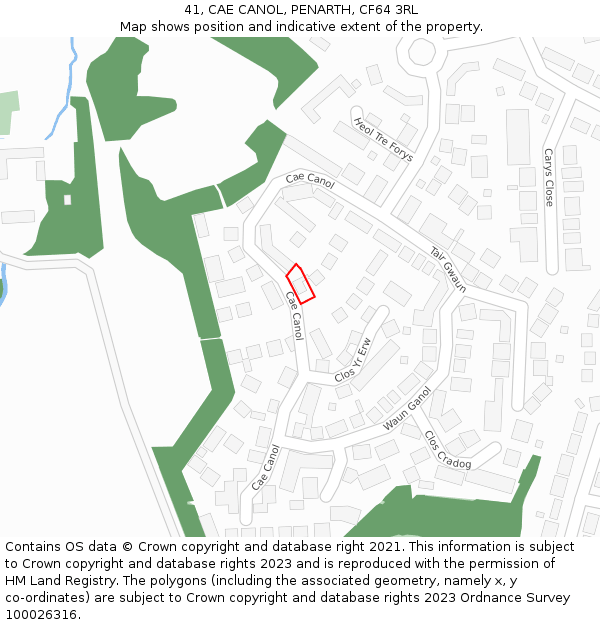 41, CAE CANOL, PENARTH, CF64 3RL: Location map and indicative extent of plot