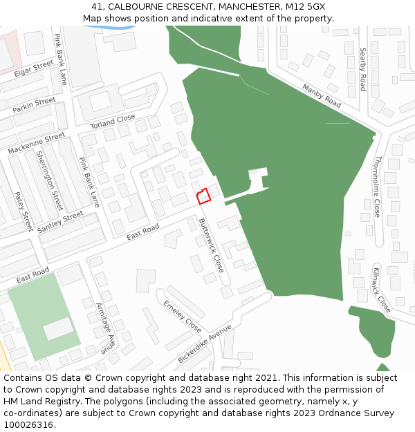 41, CALBOURNE CRESCENT, MANCHESTER, M12 5GX: Location map and indicative extent of plot