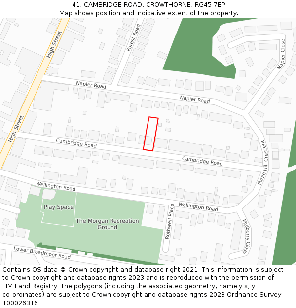 41, CAMBRIDGE ROAD, CROWTHORNE, RG45 7EP: Location map and indicative extent of plot