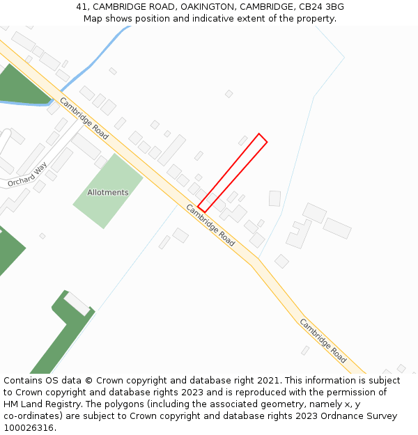 41, CAMBRIDGE ROAD, OAKINGTON, CAMBRIDGE, CB24 3BG: Location map and indicative extent of plot