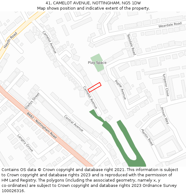 41, CAMELOT AVENUE, NOTTINGHAM, NG5 1DW: Location map and indicative extent of plot