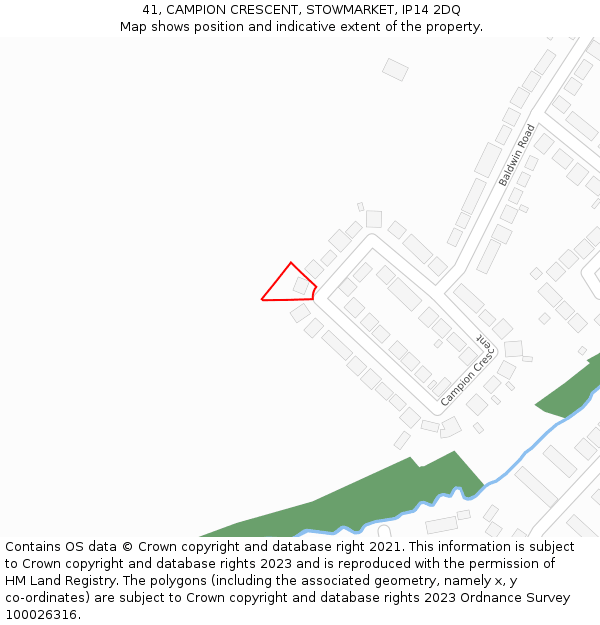 41, CAMPION CRESCENT, STOWMARKET, IP14 2DQ: Location map and indicative extent of plot