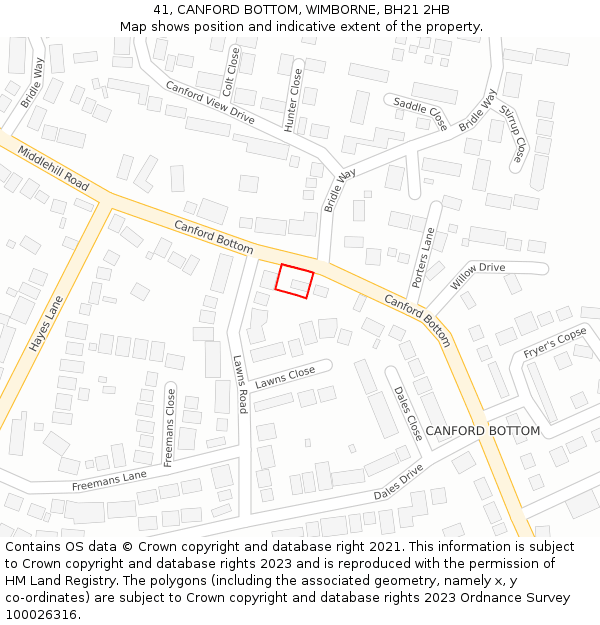 41, CANFORD BOTTOM, WIMBORNE, BH21 2HB: Location map and indicative extent of plot