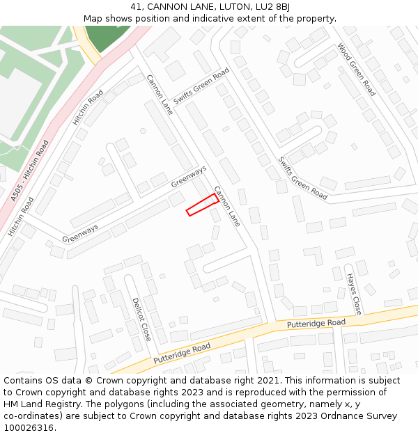 41, CANNON LANE, LUTON, LU2 8BJ: Location map and indicative extent of plot