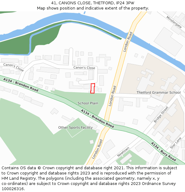 41, CANONS CLOSE, THETFORD, IP24 3PW: Location map and indicative extent of plot