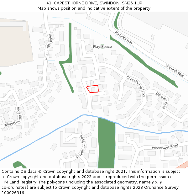 41, CAPESTHORNE DRIVE, SWINDON, SN25 1UP: Location map and indicative extent of plot