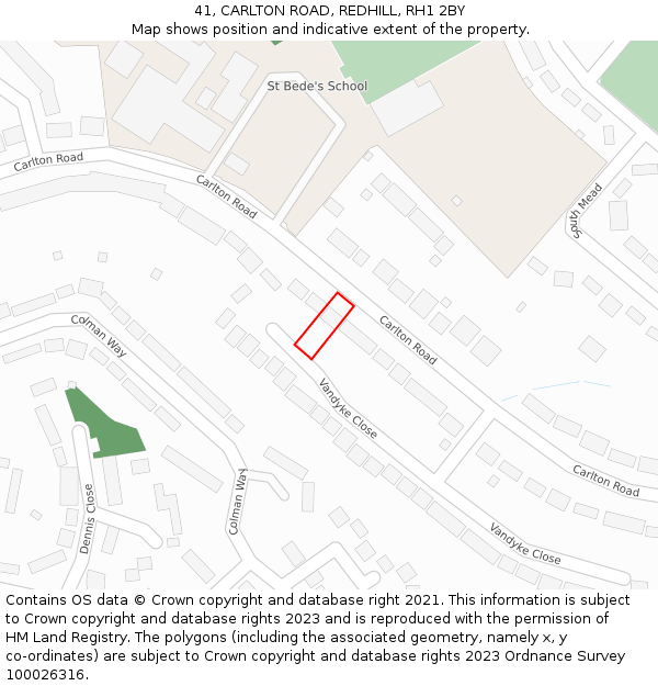 41, CARLTON ROAD, REDHILL, RH1 2BY: Location map and indicative extent of plot
