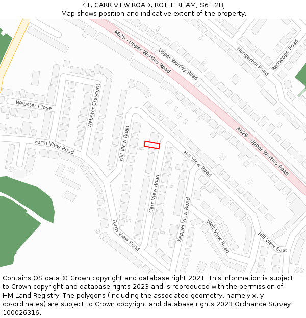 41, CARR VIEW ROAD, ROTHERHAM, S61 2BJ: Location map and indicative extent of plot