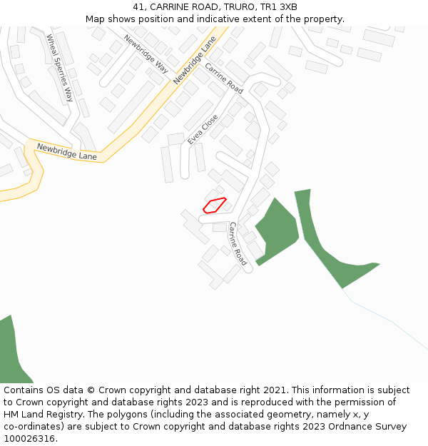 41, CARRINE ROAD, TRURO, TR1 3XB: Location map and indicative extent of plot