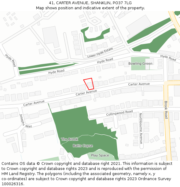 41, CARTER AVENUE, SHANKLIN, PO37 7LG: Location map and indicative extent of plot