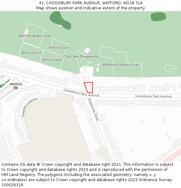 41, CASSIOBURY PARK AVENUE, WATFORD, WD18 7LA: Location map and indicative extent of plot