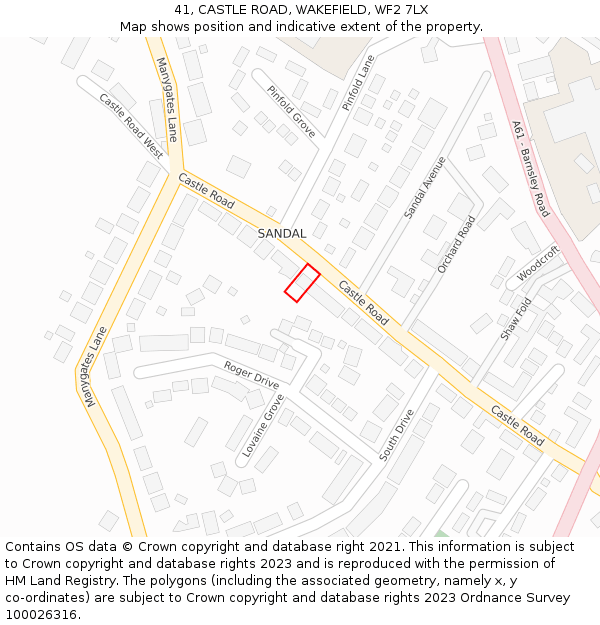 41, CASTLE ROAD, WAKEFIELD, WF2 7LX: Location map and indicative extent of plot