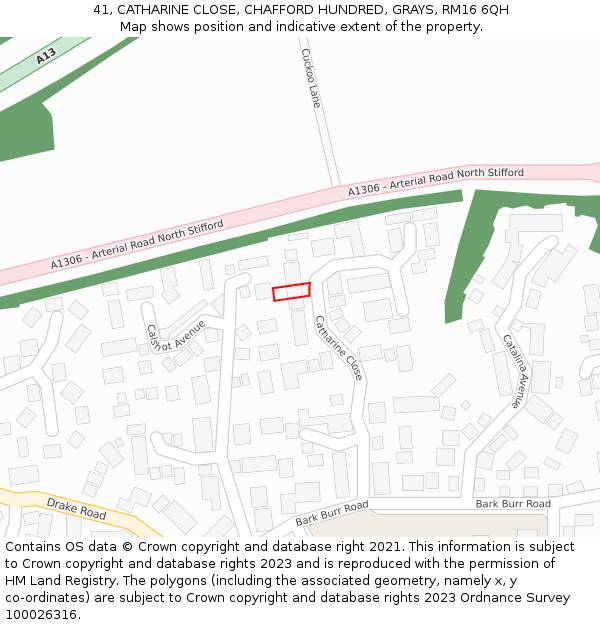 41, CATHARINE CLOSE, CHAFFORD HUNDRED, GRAYS, RM16 6QH: Location map and indicative extent of plot