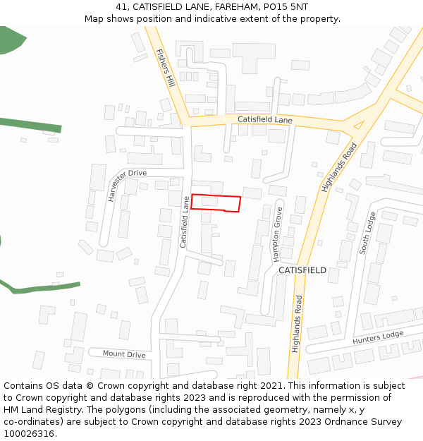 41, CATISFIELD LANE, FAREHAM, PO15 5NT: Location map and indicative extent of plot