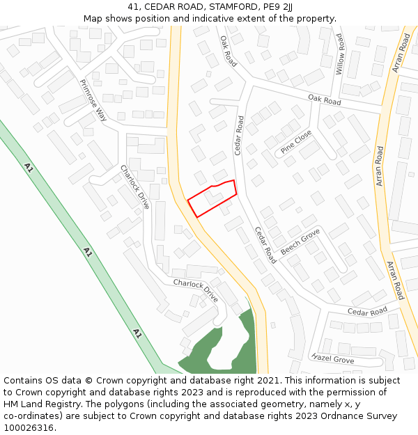 41, CEDAR ROAD, STAMFORD, PE9 2JJ: Location map and indicative extent of plot