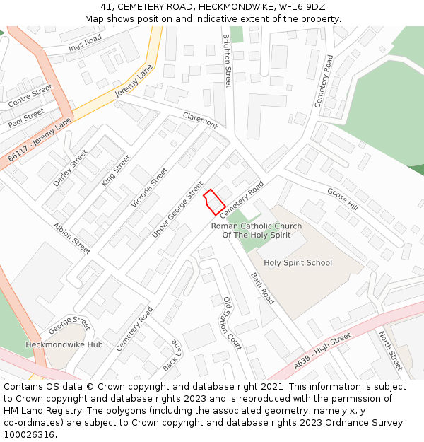 41, CEMETERY ROAD, HECKMONDWIKE, WF16 9DZ: Location map and indicative extent of plot