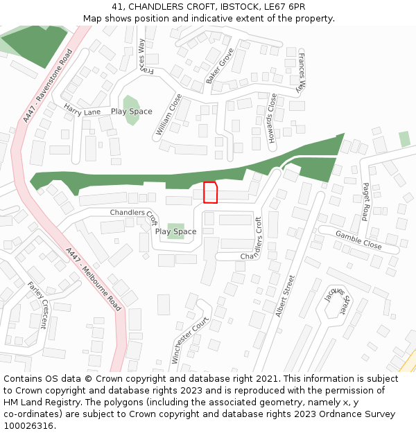 41, CHANDLERS CROFT, IBSTOCK, LE67 6PR: Location map and indicative extent of plot