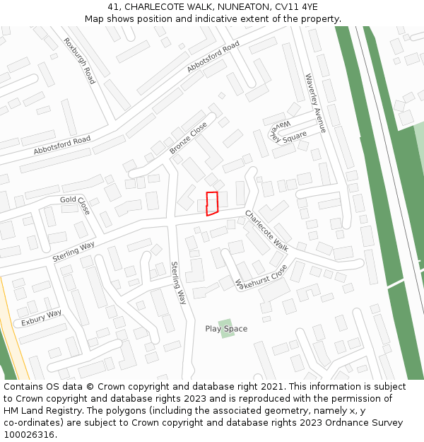 41, CHARLECOTE WALK, NUNEATON, CV11 4YE: Location map and indicative extent of plot