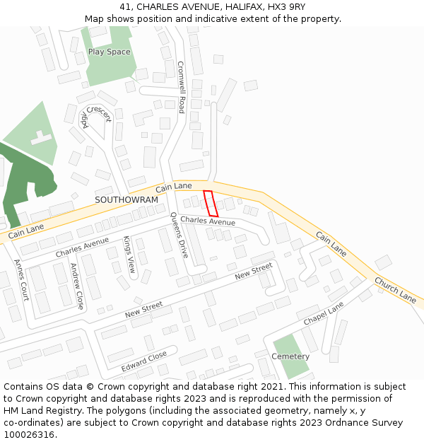 41, CHARLES AVENUE, HALIFAX, HX3 9RY: Location map and indicative extent of plot