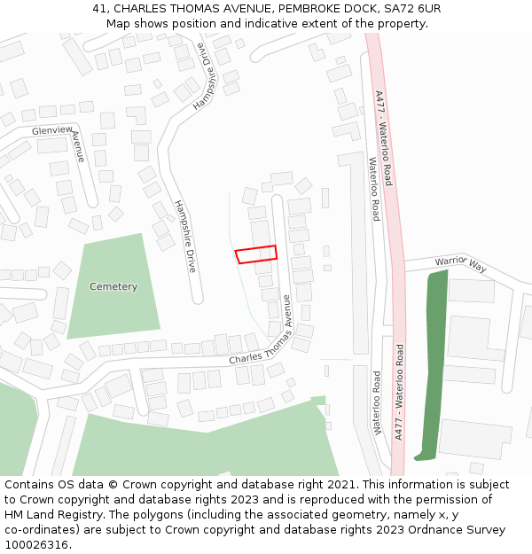 41, CHARLES THOMAS AVENUE, PEMBROKE DOCK, SA72 6UR: Location map and indicative extent of plot