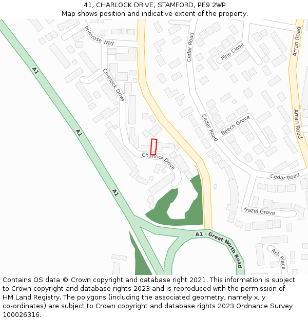 41, CHARLOCK DRIVE, STAMFORD, PE9 2WP: Location map and indicative extent of plot