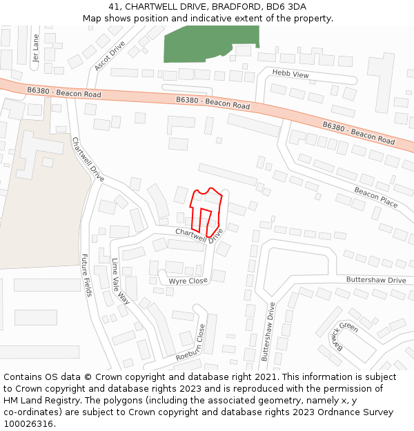 41, CHARTWELL DRIVE, BRADFORD, BD6 3DA: Location map and indicative extent of plot