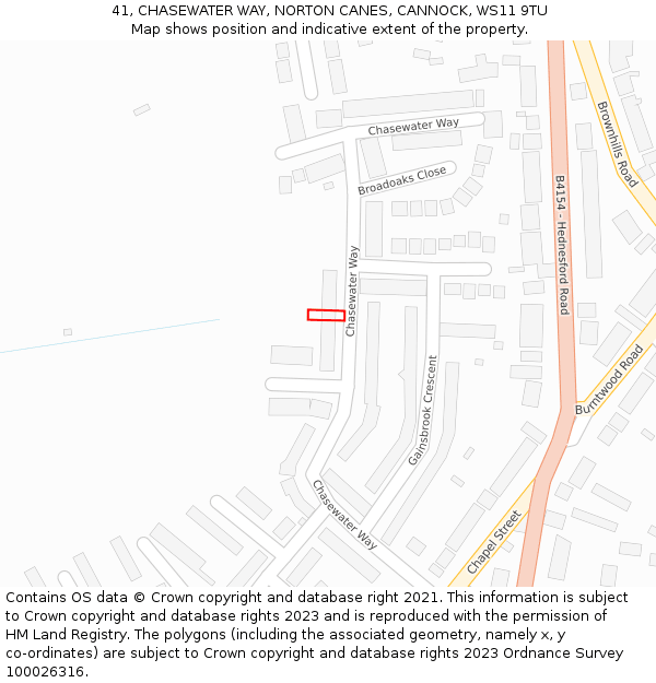 41, CHASEWATER WAY, NORTON CANES, CANNOCK, WS11 9TU: Location map and indicative extent of plot