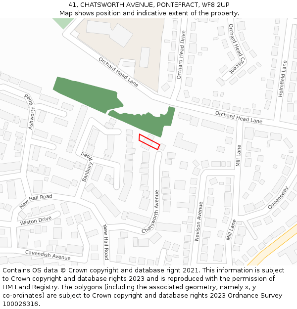 41, CHATSWORTH AVENUE, PONTEFRACT, WF8 2UP: Location map and indicative extent of plot