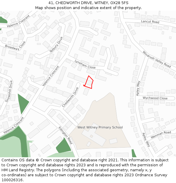 41, CHEDWORTH DRIVE, WITNEY, OX28 5FS: Location map and indicative extent of plot