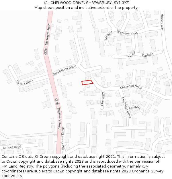 41, CHELWOOD DRIVE, SHREWSBURY, SY1 3YZ: Location map and indicative extent of plot