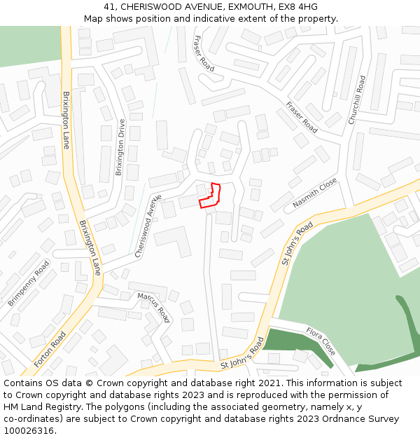 41, CHERISWOOD AVENUE, EXMOUTH, EX8 4HG: Location map and indicative extent of plot