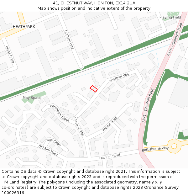 41, CHESTNUT WAY, HONITON, EX14 2UA: Location map and indicative extent of plot