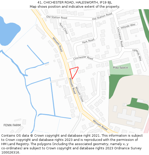 41, CHICHESTER ROAD, HALESWORTH, IP19 8JL: Location map and indicative extent of plot