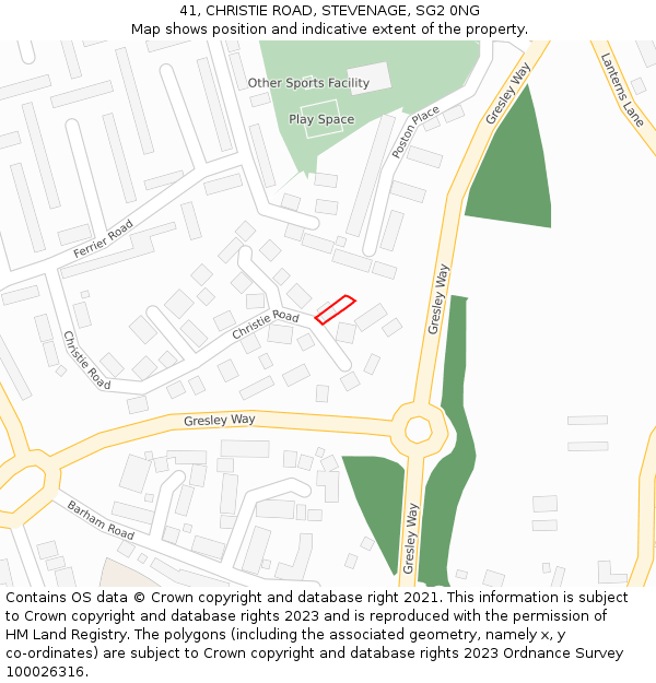 41, CHRISTIE ROAD, STEVENAGE, SG2 0NG: Location map and indicative extent of plot